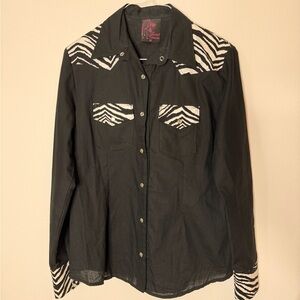 Black Zebra Print Button Down Shirt